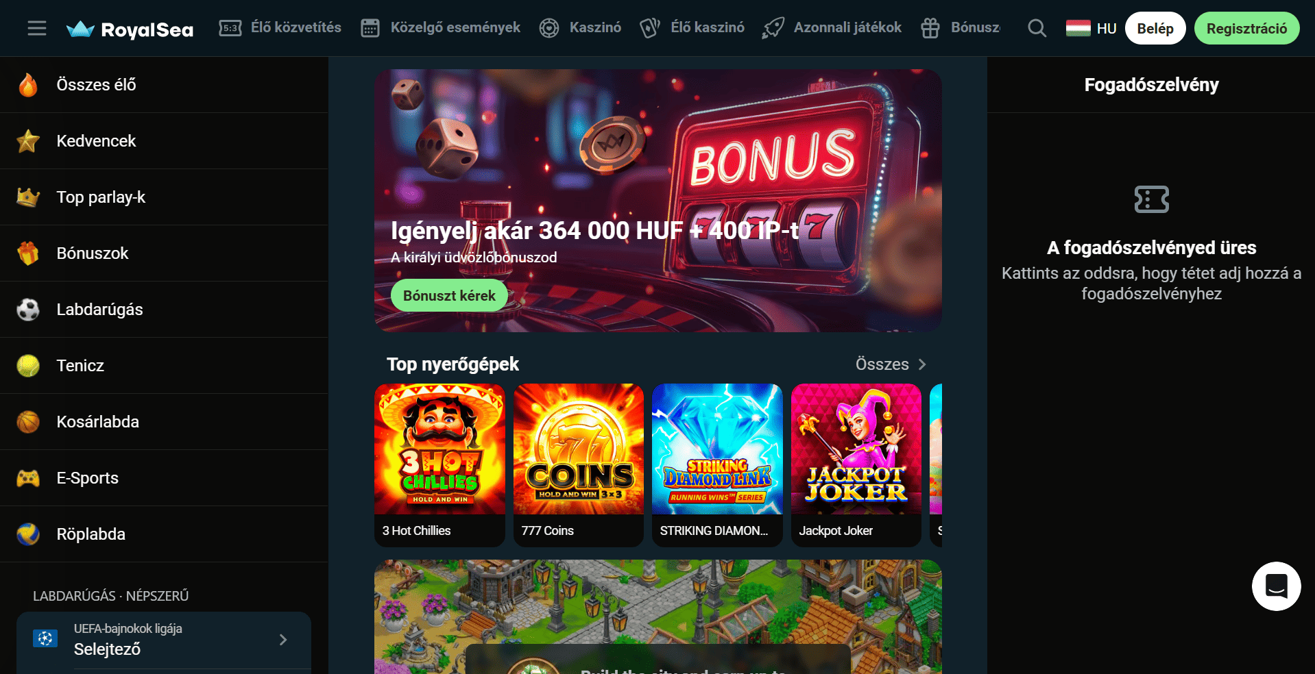 Royalsea Casino főoldal - 5000+ játék, élő dealer, jackpotok, VIP program